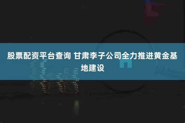 股票配资平台查询 甘肃李子公司全力推进黄金基地建设